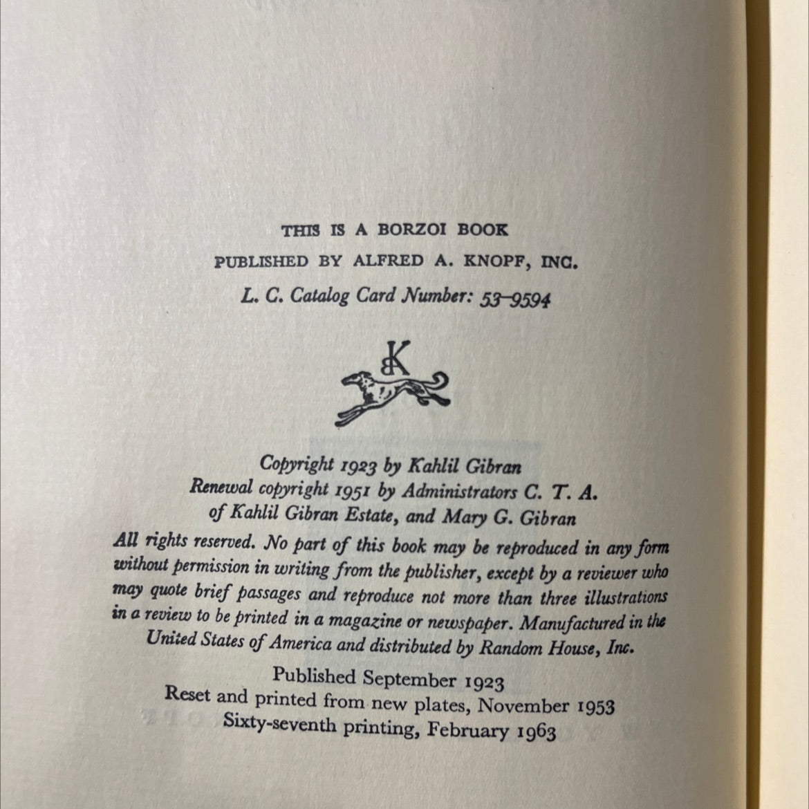 the prophet book, by Kahlil Gibran, 1963 Hardcover image 3