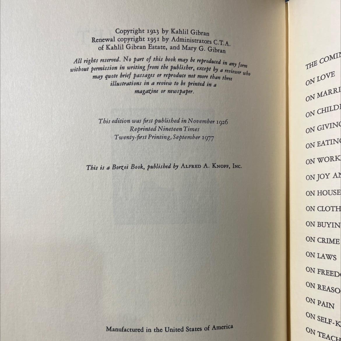 the prophet book, by kahlil gibran, 1977 Hardcover image 3