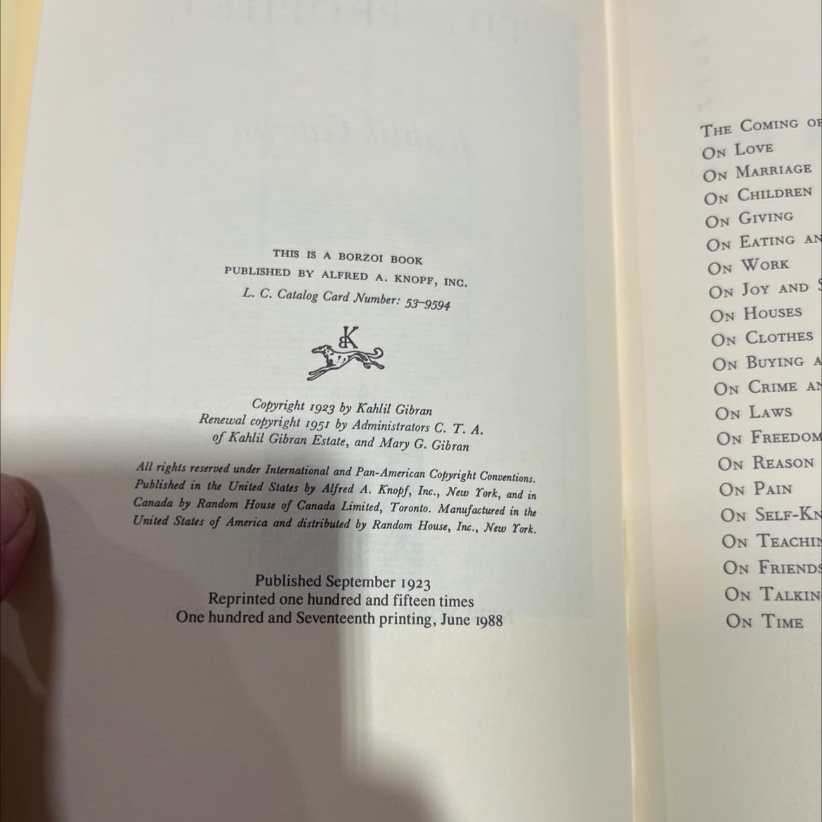 the prophet book, by Kahlil Gibran, 1988 Hardcover image 3