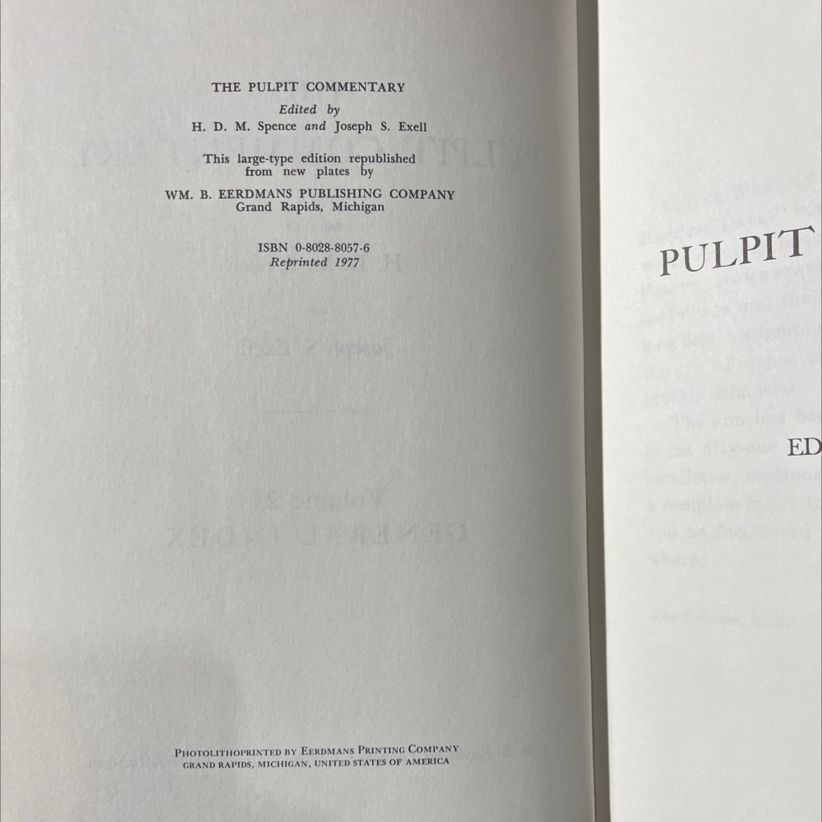 the pulpit commentary general index book, by h. d. m. spence, joseph s. exell, 1977 Hardcover image 3