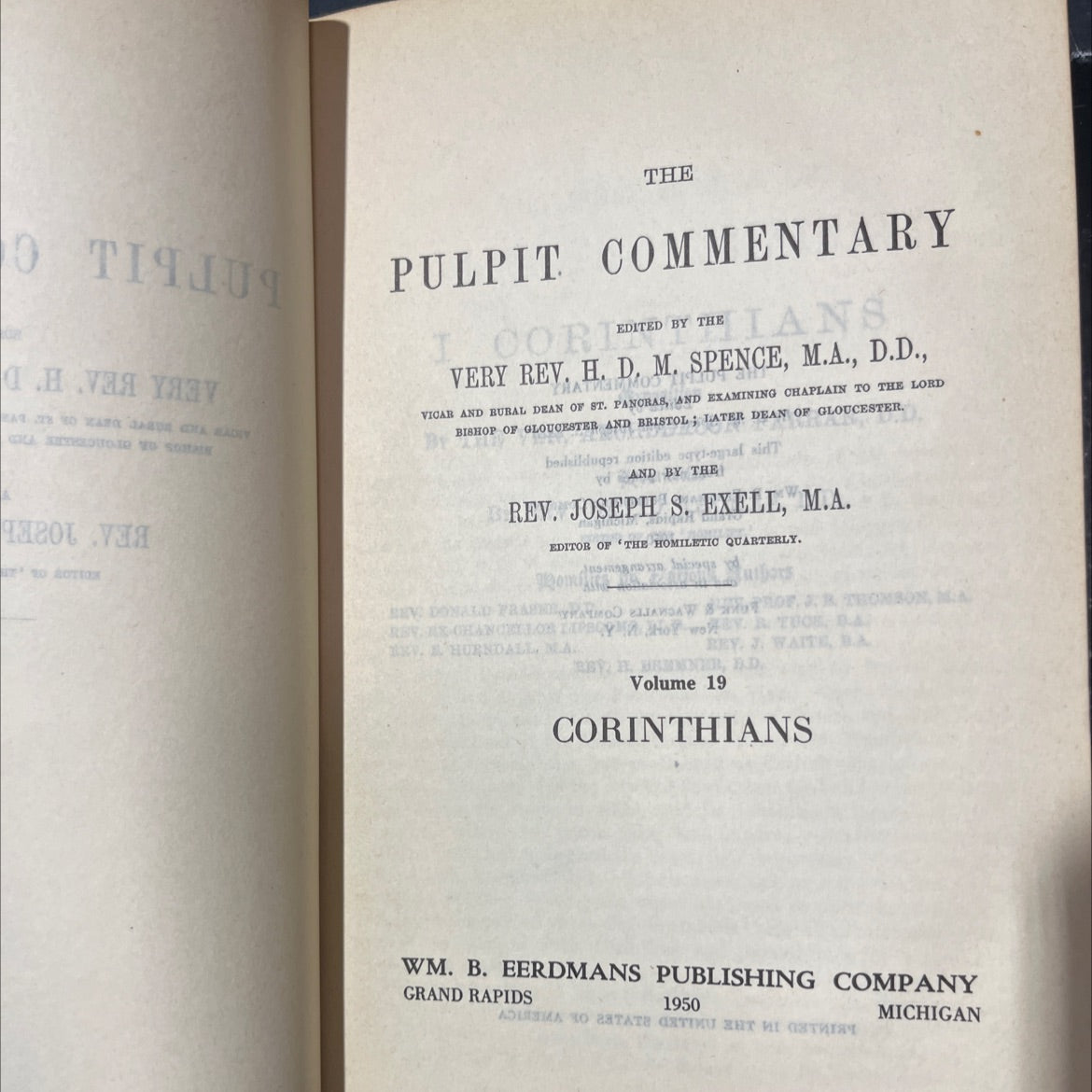 the pulpit commentary i corinthians book, by very rev. h. d. m. spence, m.a., d.d. and rev. joseph s. exell, m.a., 1950 image 2