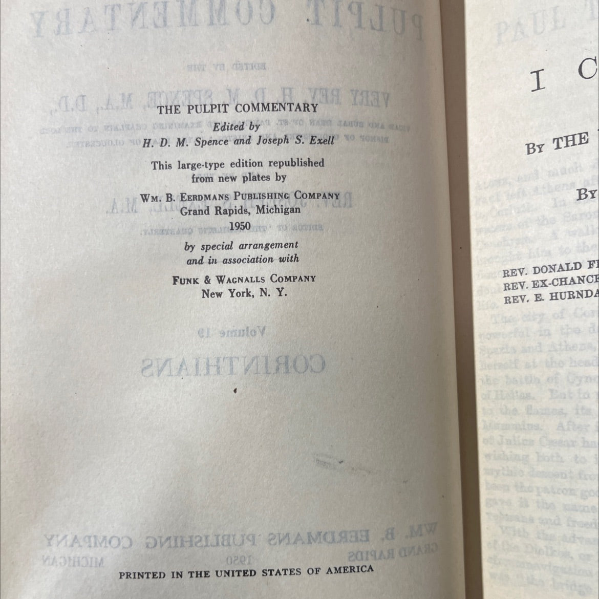 the pulpit commentary i corinthians book, by very rev. h. d. m. spence, m.a., d.d. and rev. joseph s. exell, m.a., 1950 image 3