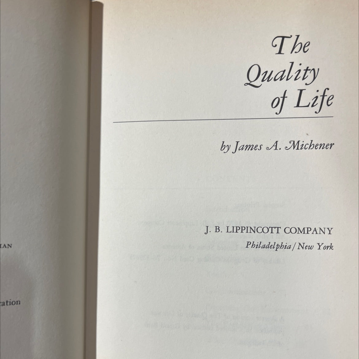 the quality of life book, by James A. Michener, 1970 Hardcover image 2