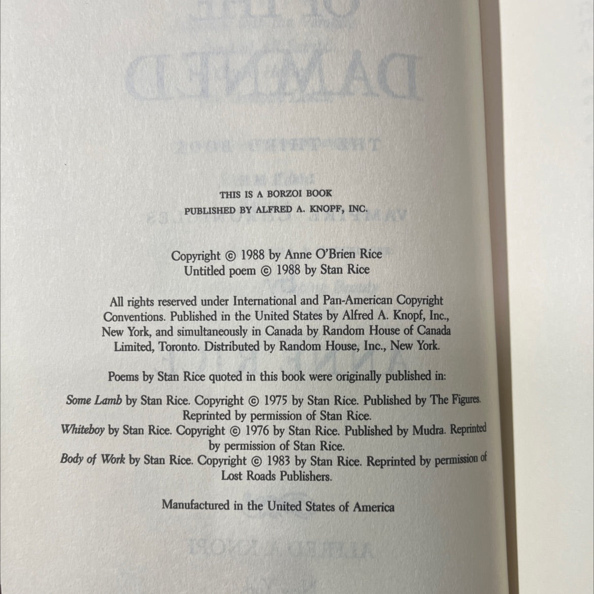 the queen of the damned book, by Anne Rice, 1988 Hardcover image 3