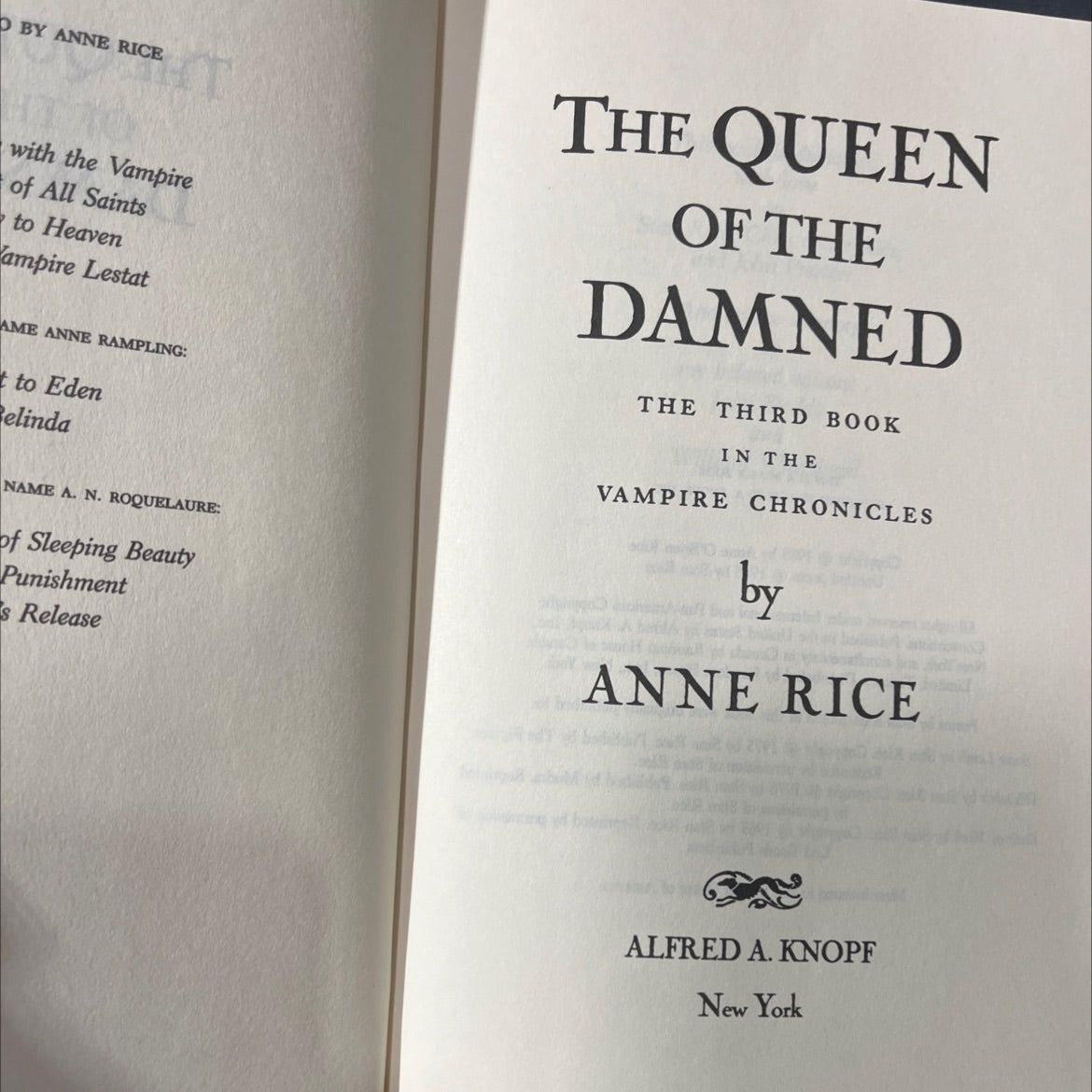 the queen of the damned book, by Anne Rice, 1988 Hardcover image 2