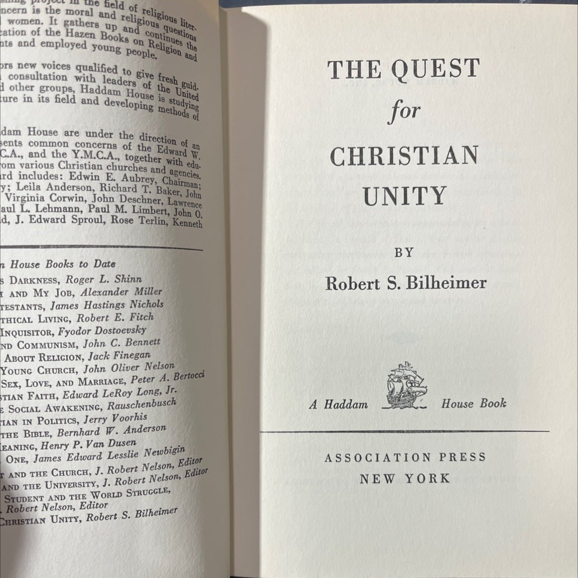 the quest for christian unity book, by Robert S. Bilheimer, 1952 Hardcover image 2