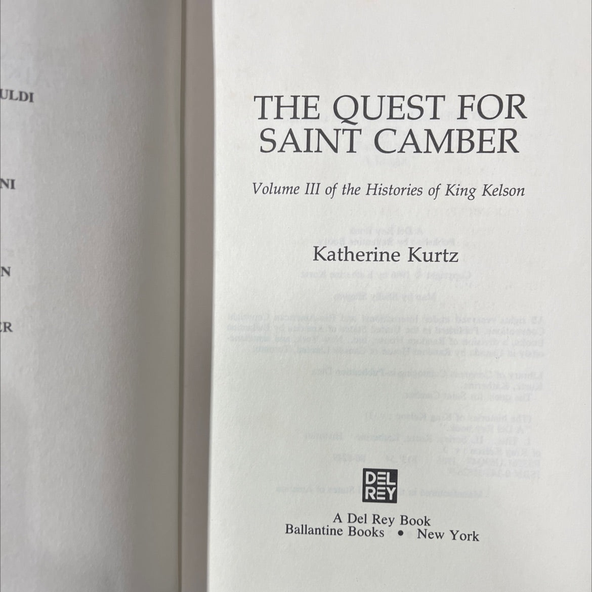 the quest for saint camber book, by Katherine Kurtz, 1986 Hardcover image 2