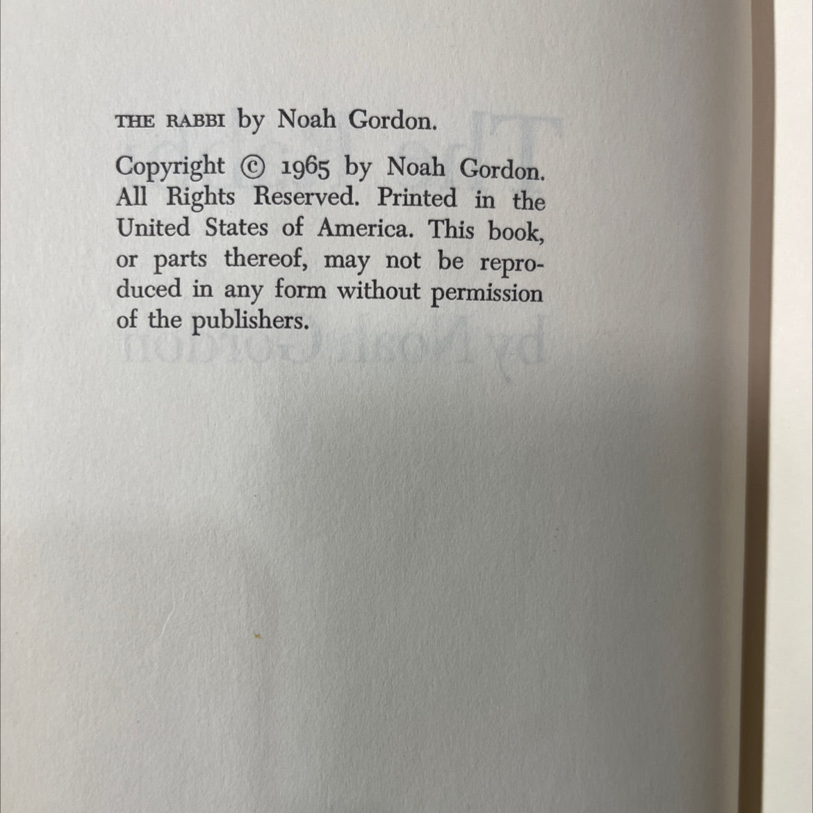 the rabbi book, by Noah Gordon, 1965 Hardcover image 3