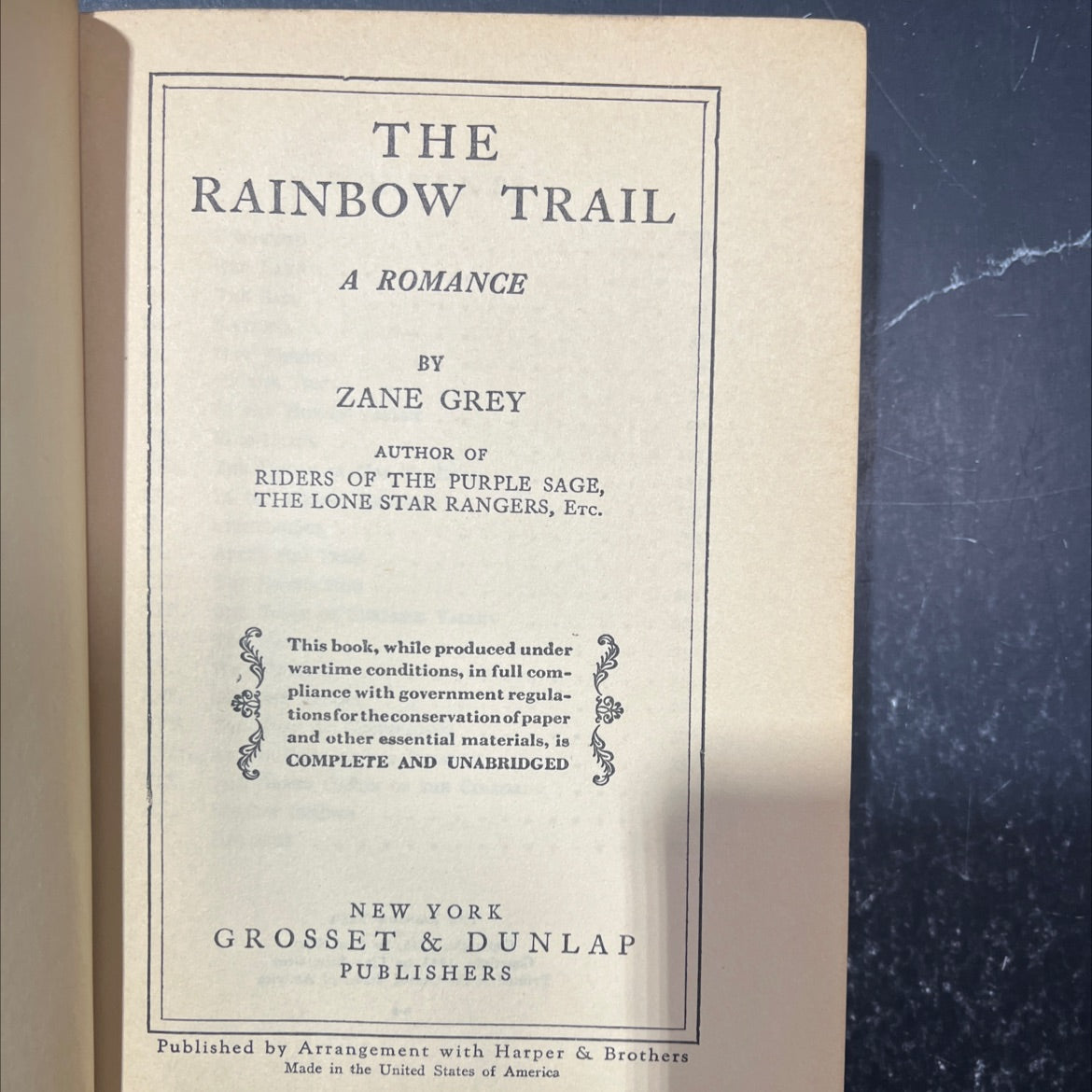 the rainbow trail book, by zane grey, 1943 Hardcover image 2
