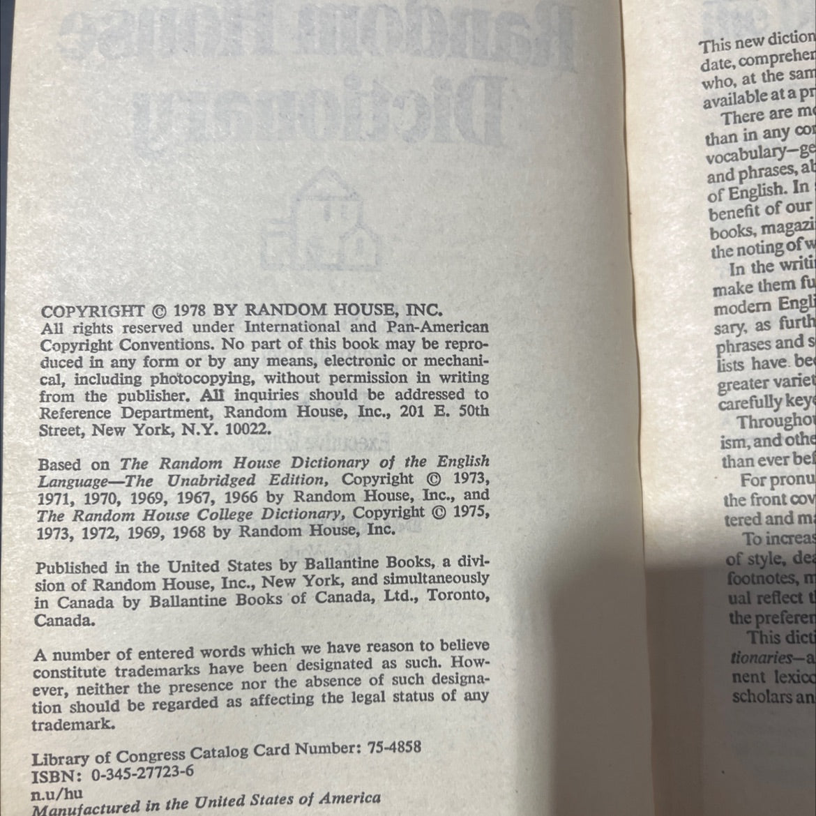 the random house dictionary book, by jess stein, 1978 Hardcover image 3