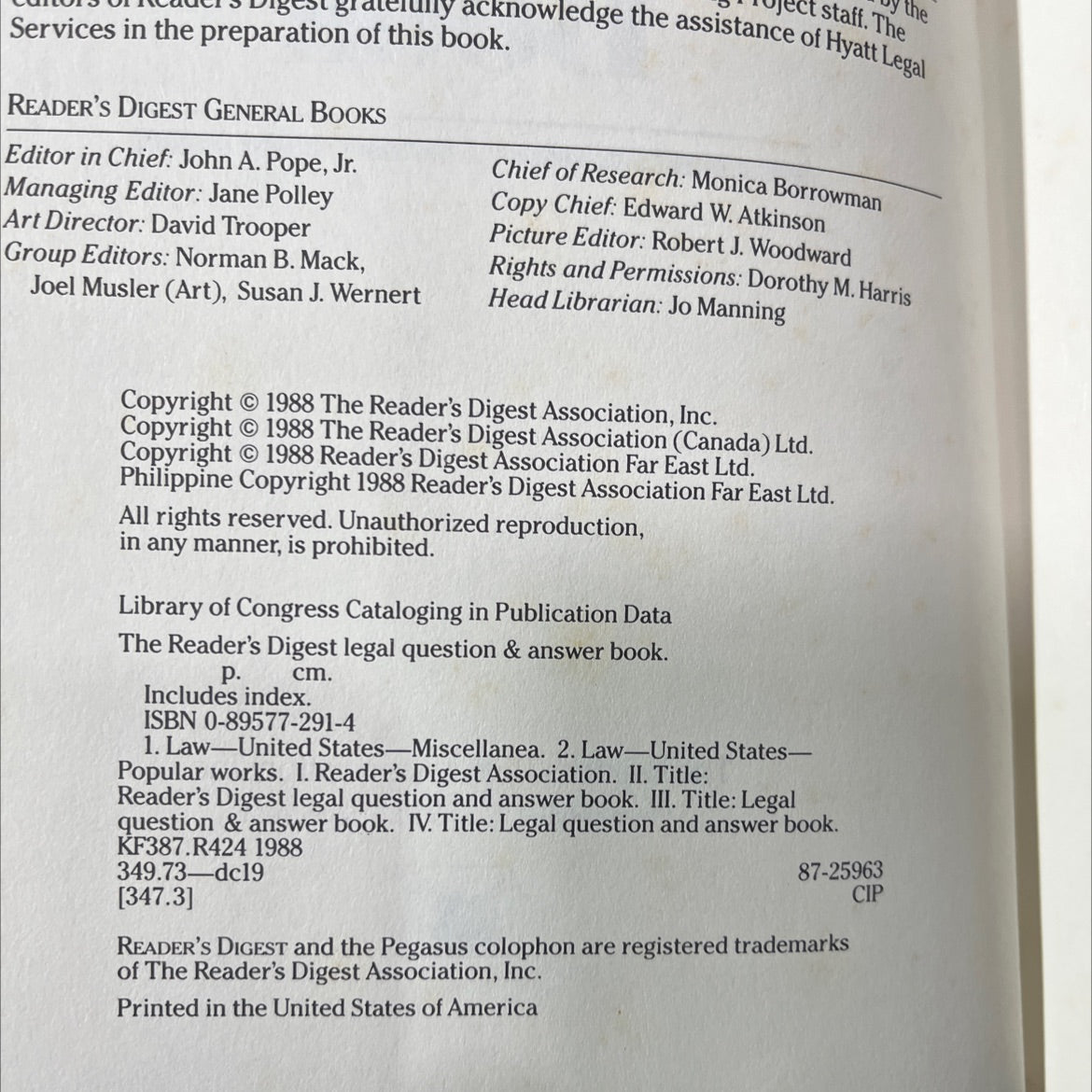 the reader's digest legal question & answer book book, by the reader's digest association, inc., 1988 Hardcover image 3