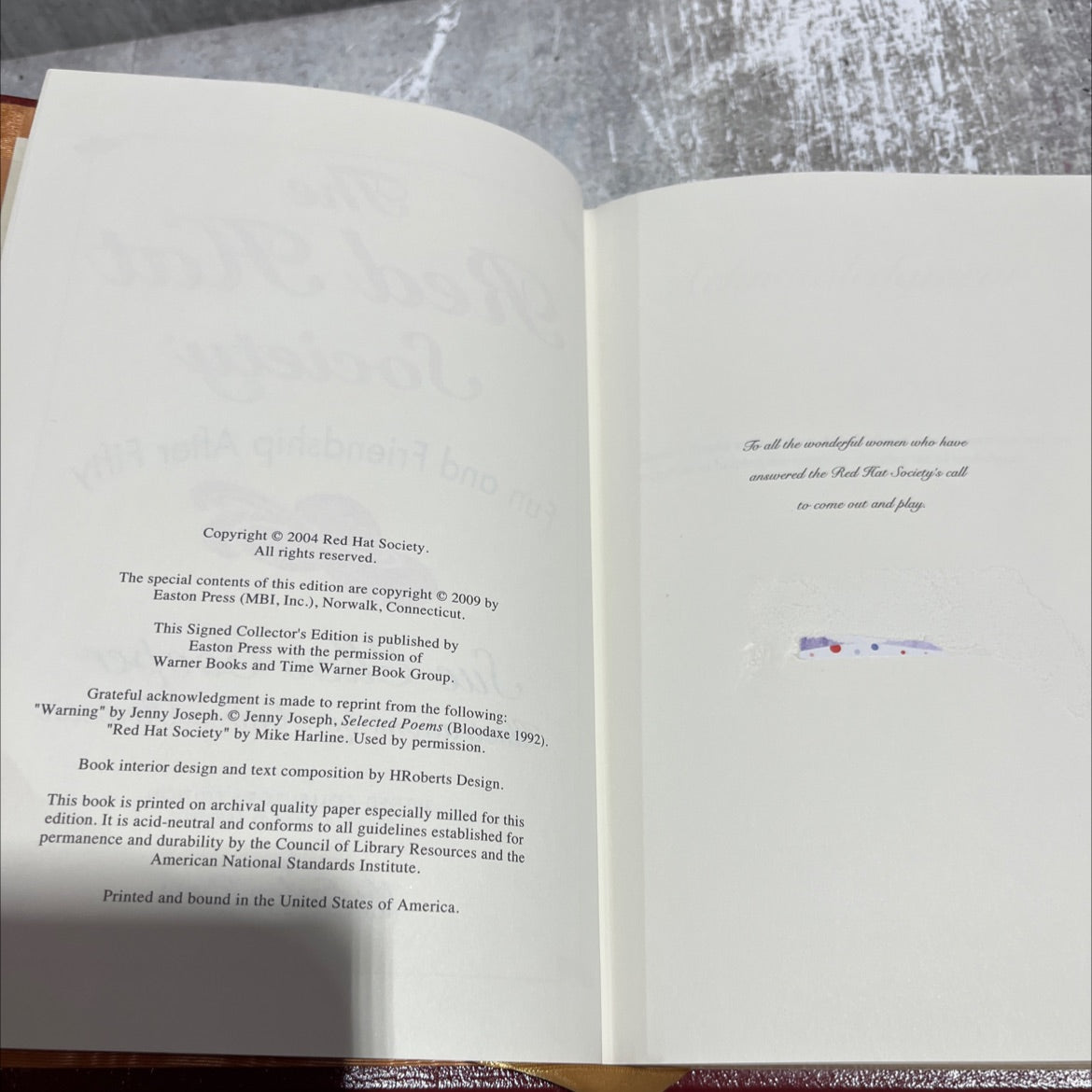 SIGNED the red hat society fun and friendship after fifty book, by sue ellen cooper, 2009 Leather image 3
