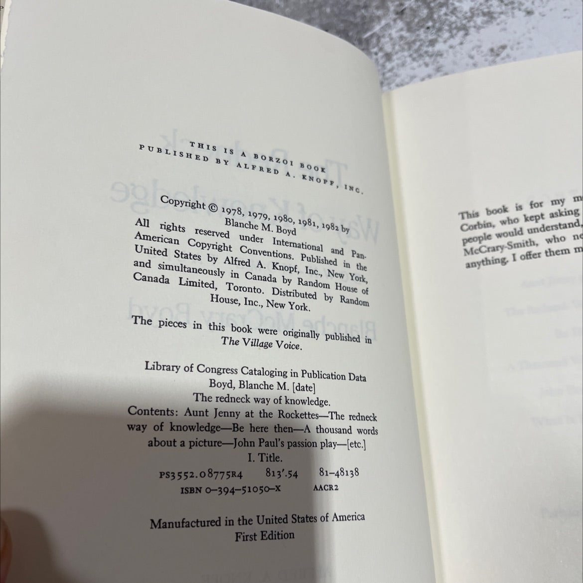 the redneck way of knowledge book, by Blanche McCrary Boyd, 1982 Hardcover image 3