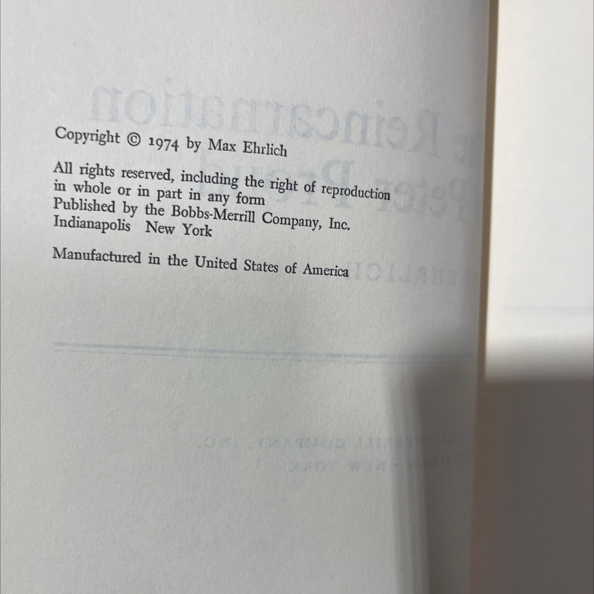 the reincarnation of peter proud book, by Max Ehrlich, 1974 Hardcover image 3