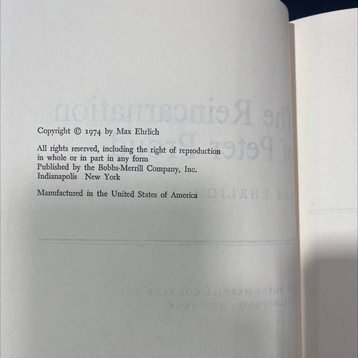 the reincarnation of peter proud book, by Max Ehrlich, 1974 Hardcover image 3