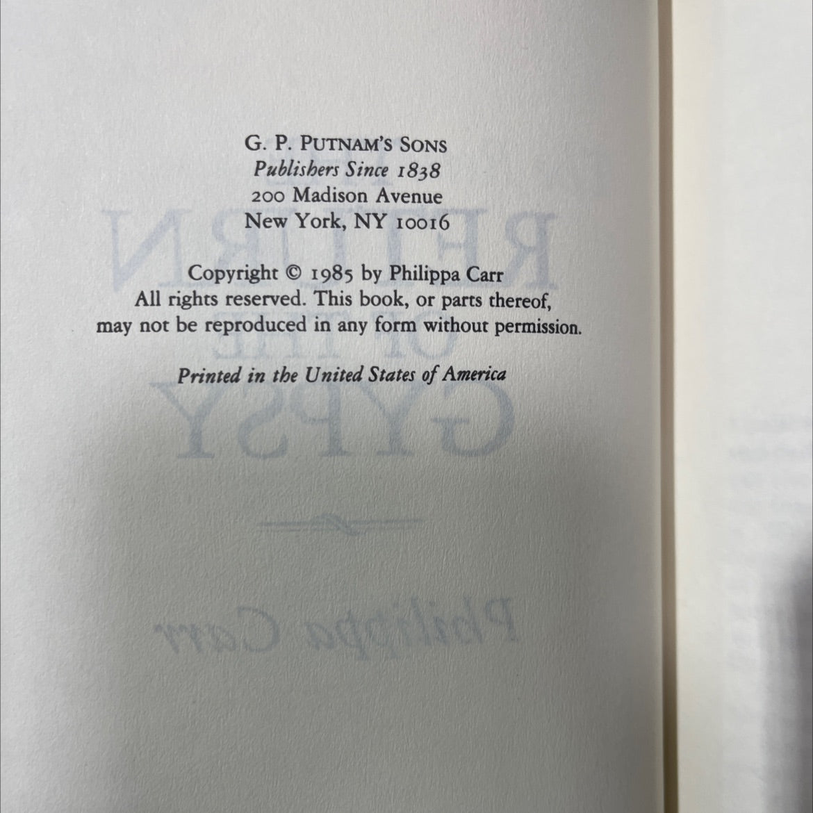 the return of the gypsy book, by Philippa Carr, 1985 Hardcover image 3