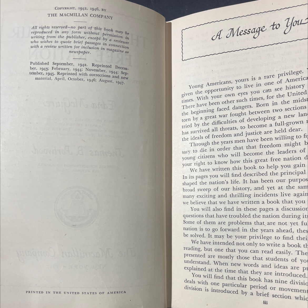 the rise of our free nation book, by Edna McGuire, 1947 Hardcover image 3