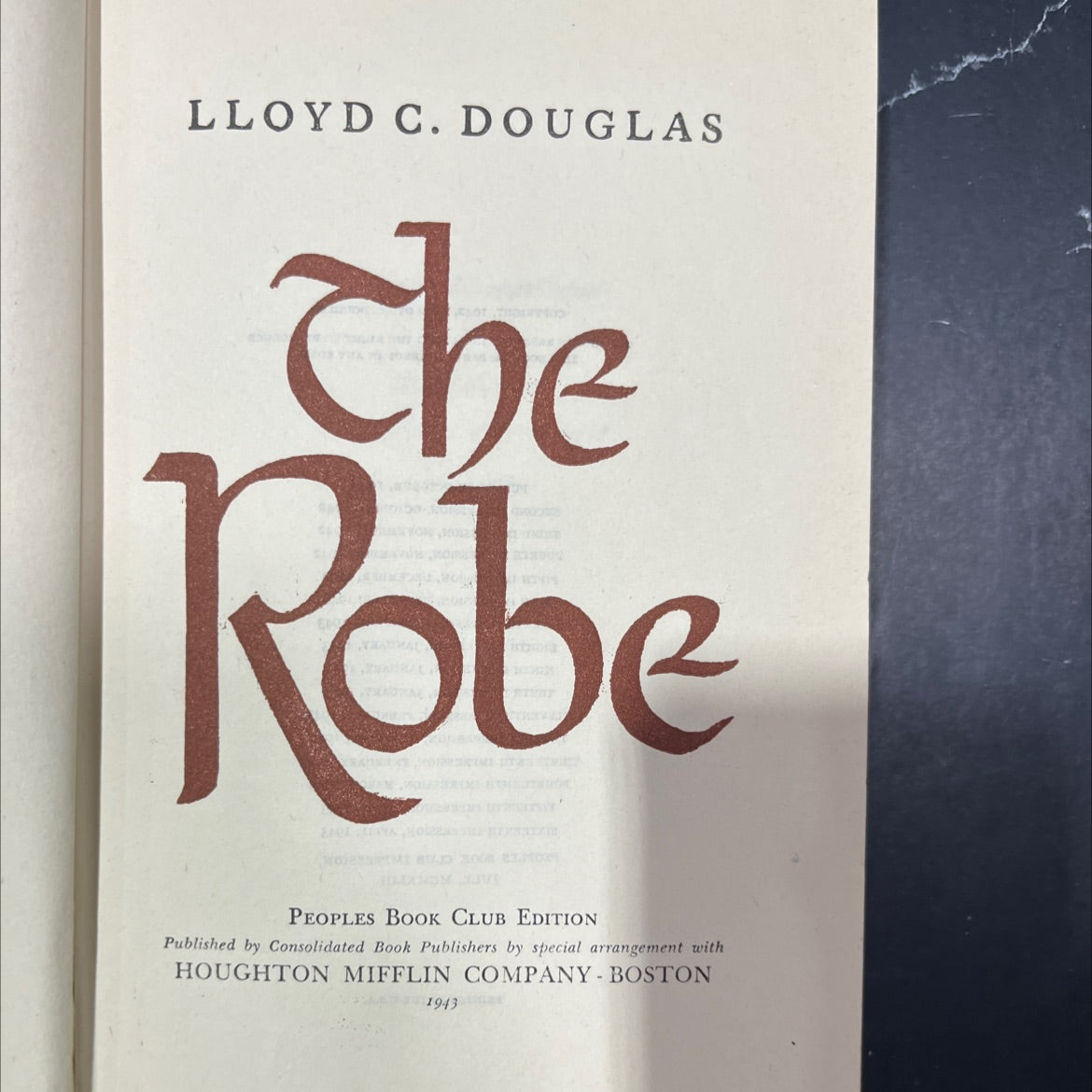 the robe book, by lloyd c. douglas, 1943 Hardcover image 2