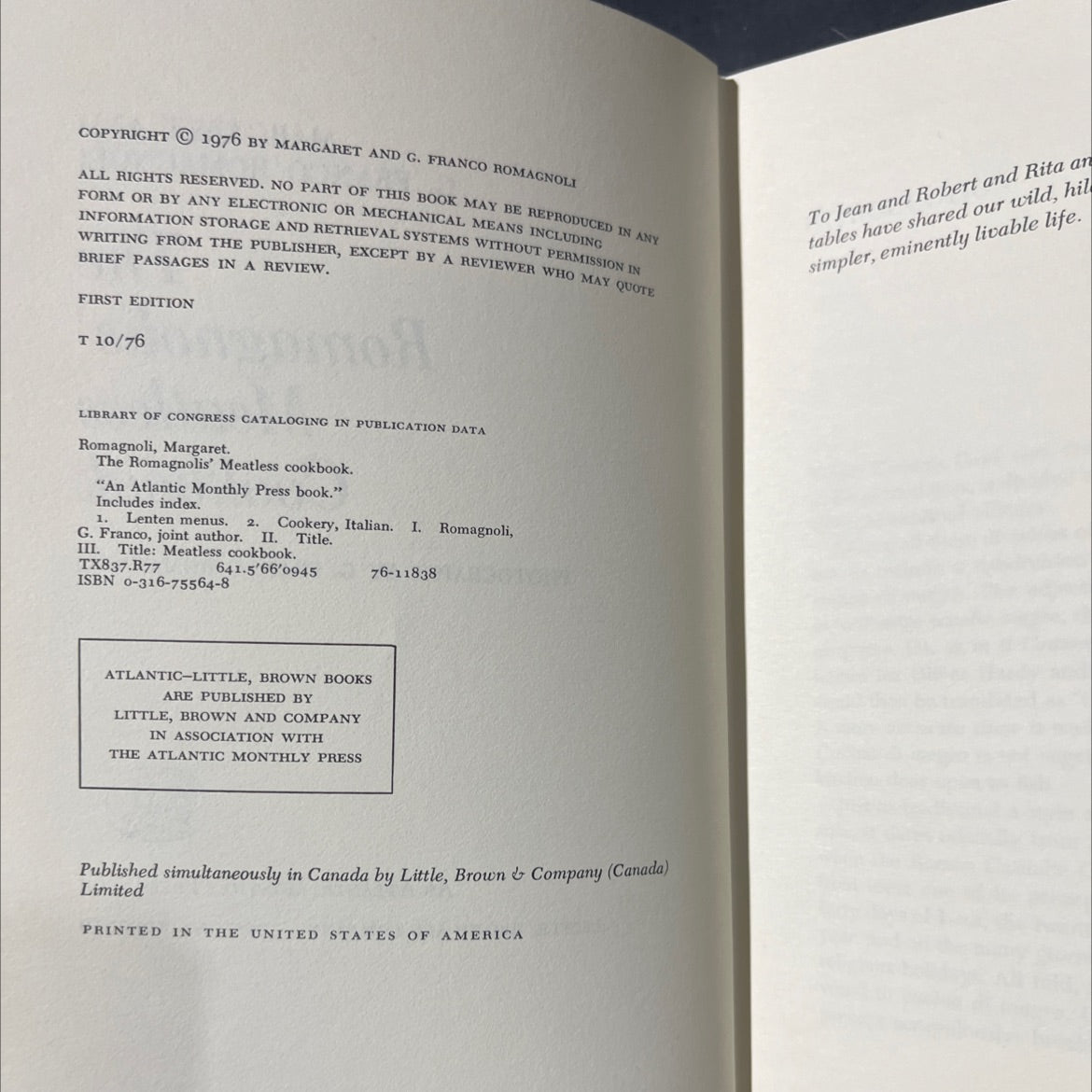 the romagnolis' meatless cookbook book, by margaret and g. franco romagnoli, 1976 Hardcover image 3