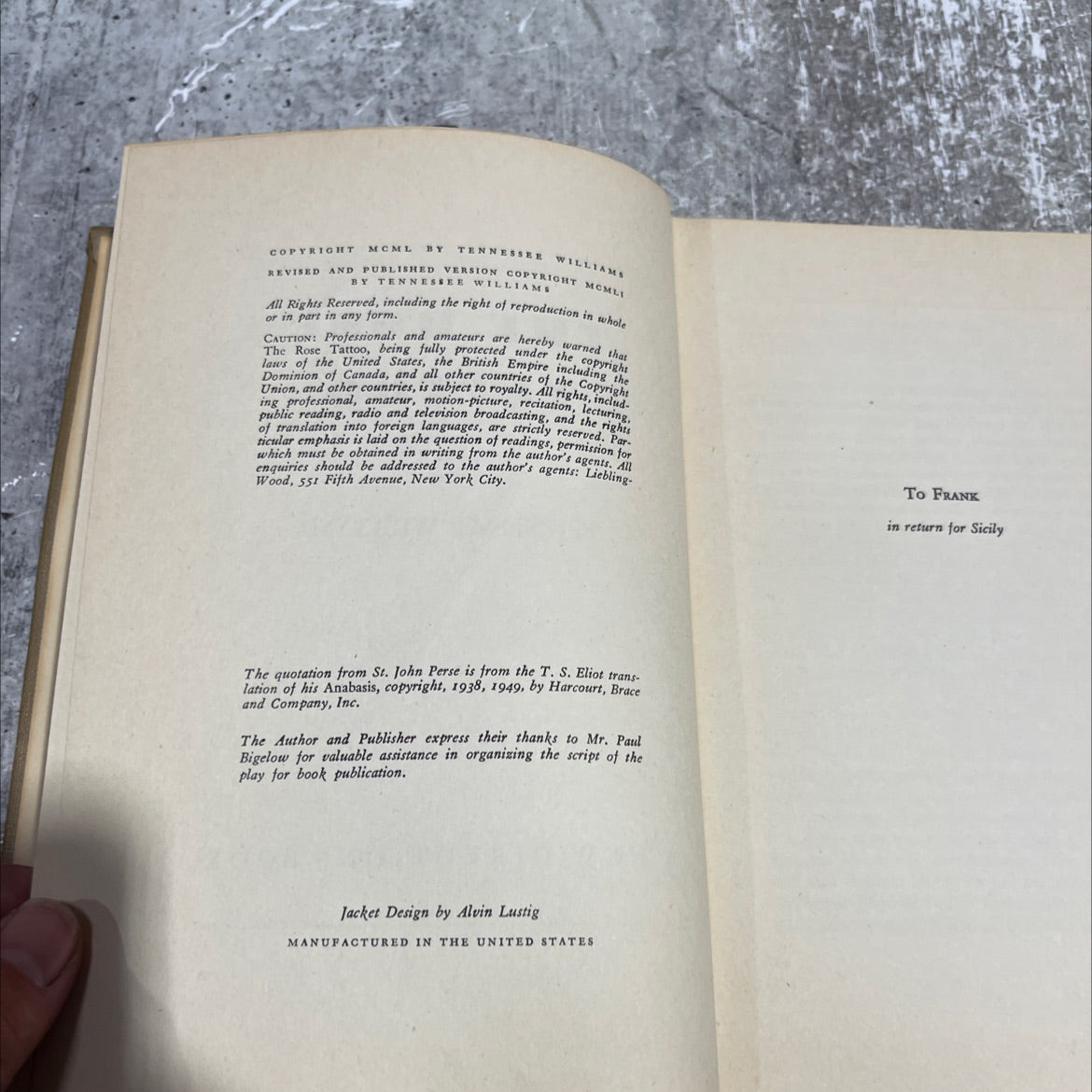 the rose tattoo book, by tennessee williams, 1951 Hardcover image 3