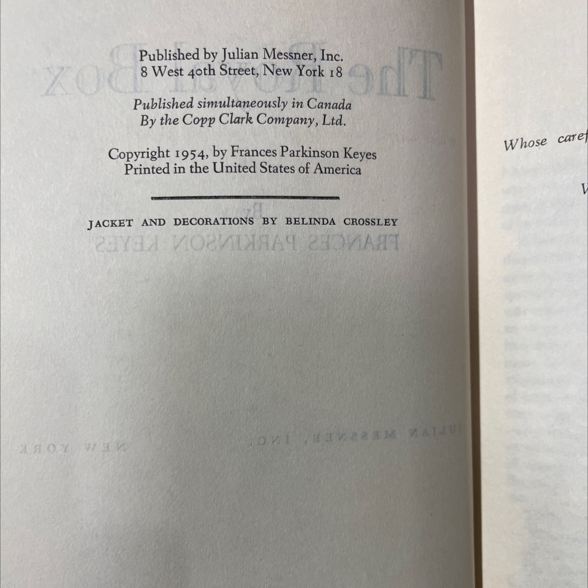 the royal box book, by frances parkinson keyes, 1954 Hardcover image 3