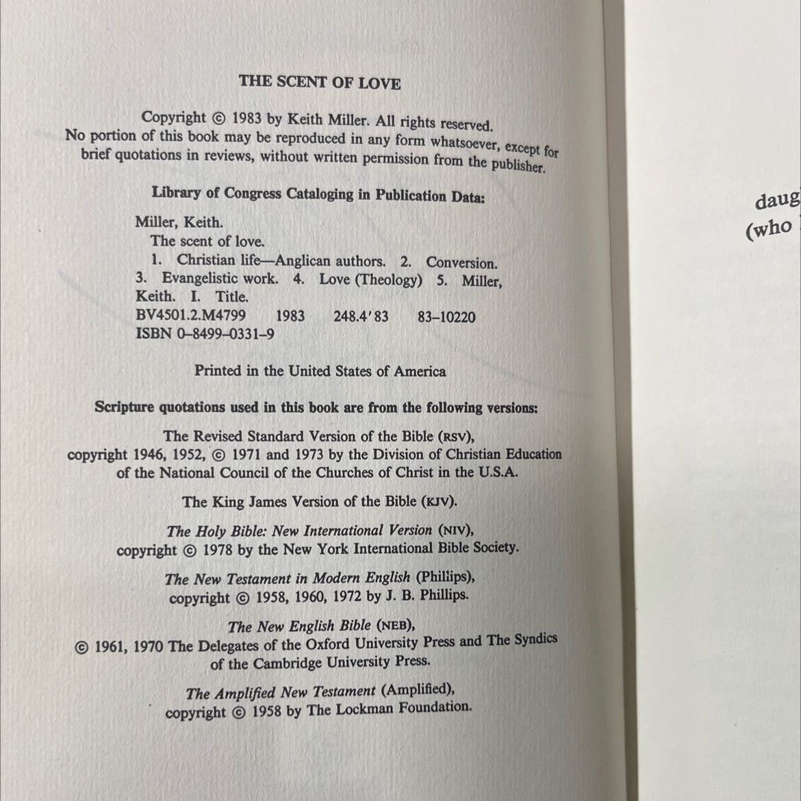 the scent of love book, by keith miller, 1983 Hardcover image 3