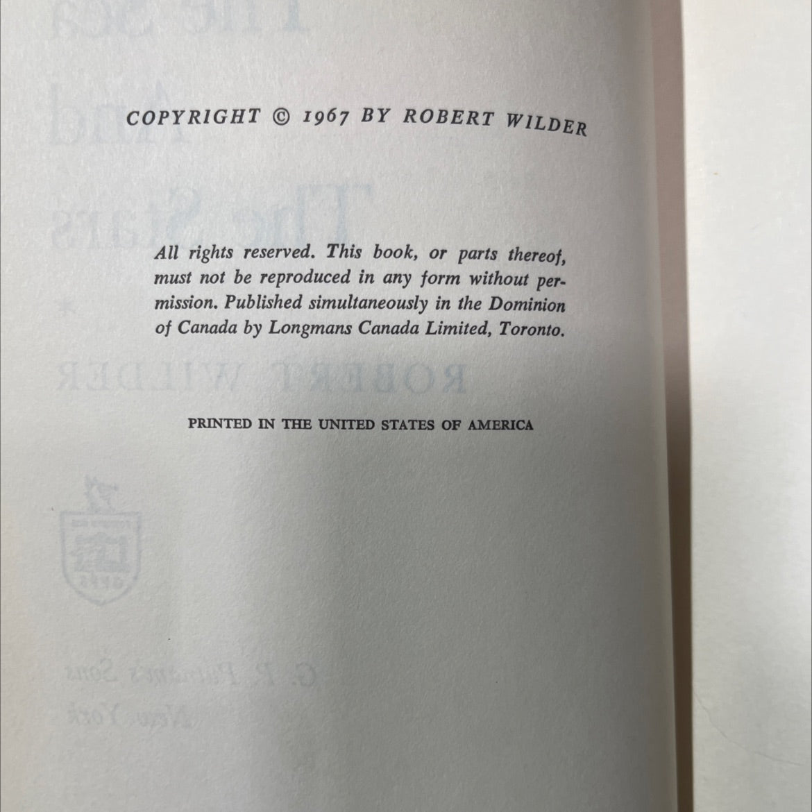 the sea and the stars book, by robert wilder, 1967 Hardcover image 3