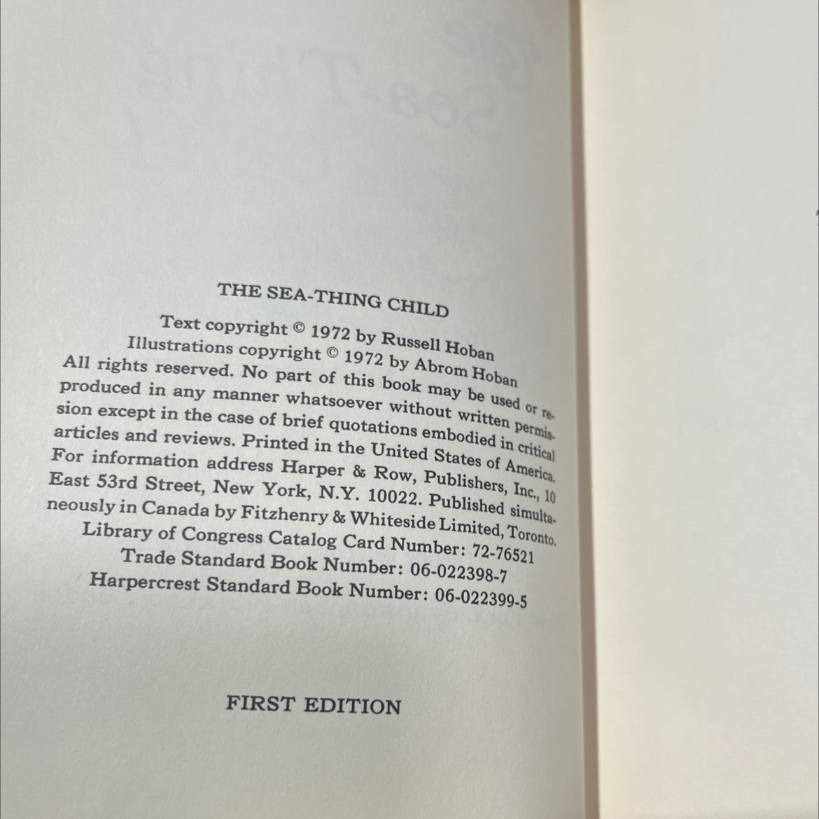 the sea-thing child book, by russell hoban, 1972 Hardcover image 3