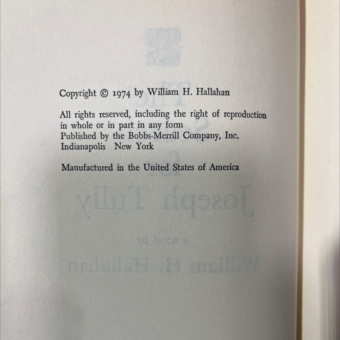 the search for joseph tully book, by william h. hallahan, 1974 Hardcover image 3