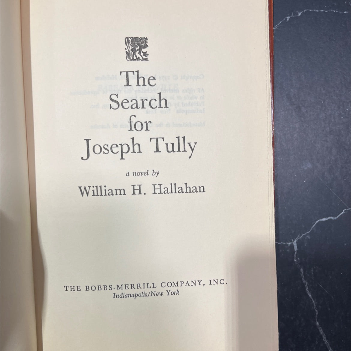 the search for joseph tully book, by william h. hallahan, 1974 Hardcover image 2