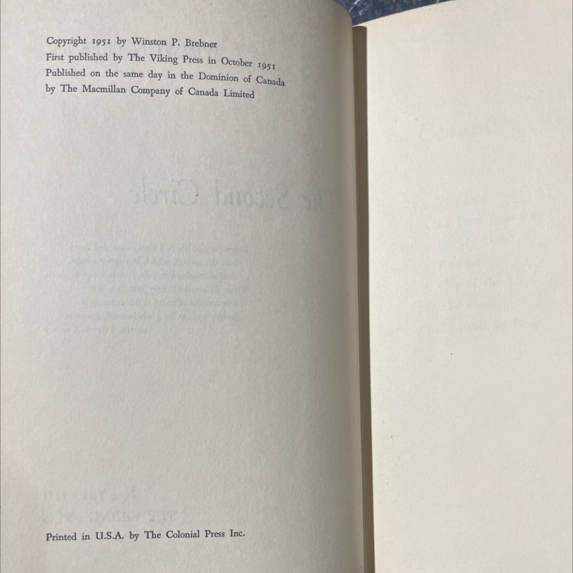 the second circle book, by winston brebner, 1951 Hardcover image 3