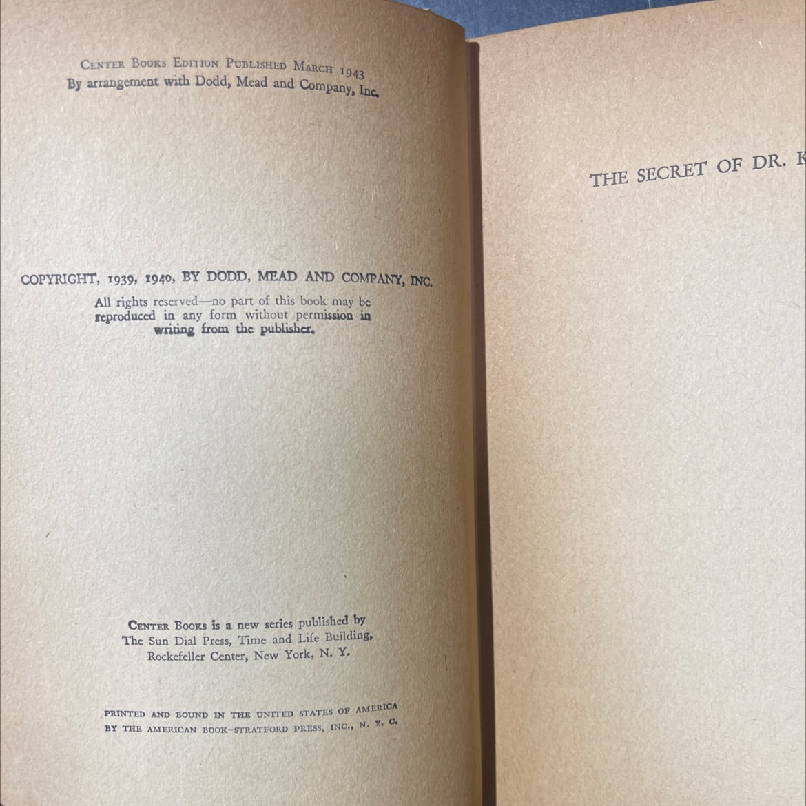 the secret of dr. kildare book, by max brand, 1943 Hardcover image 3