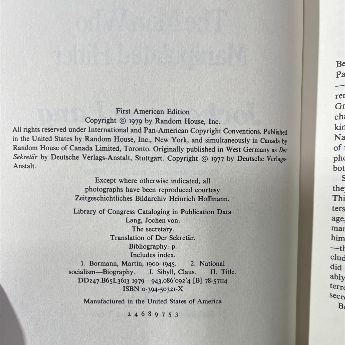 the secretary martin bormann: the man who manipulated hitler book, by jochen von lang, 1979 Hardcover image 3