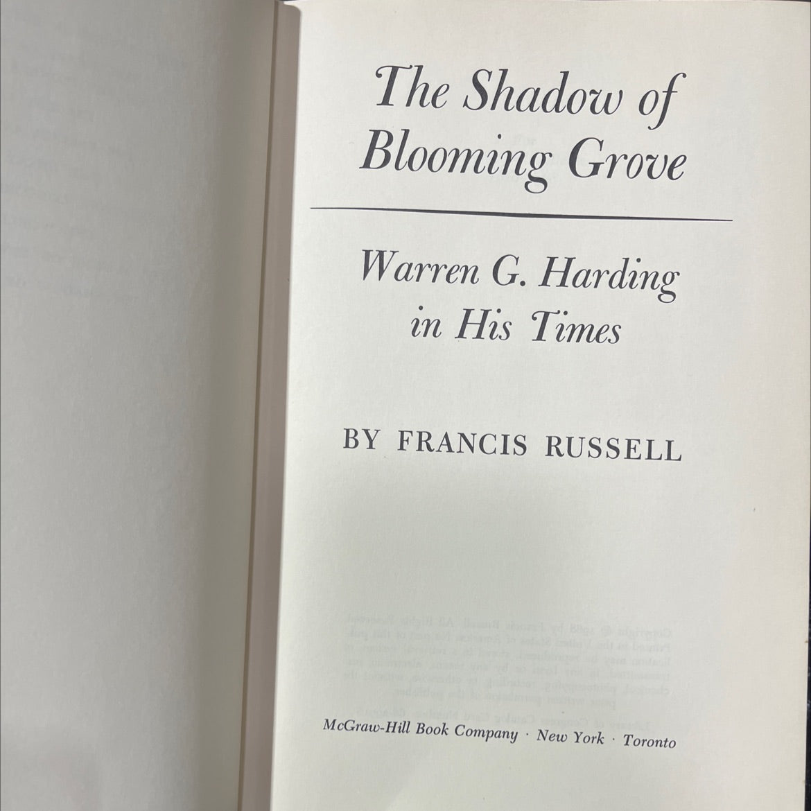 the shadow of blooming grove warren g. harding in his times book, by francis russell, 1968 Hardcover image 2