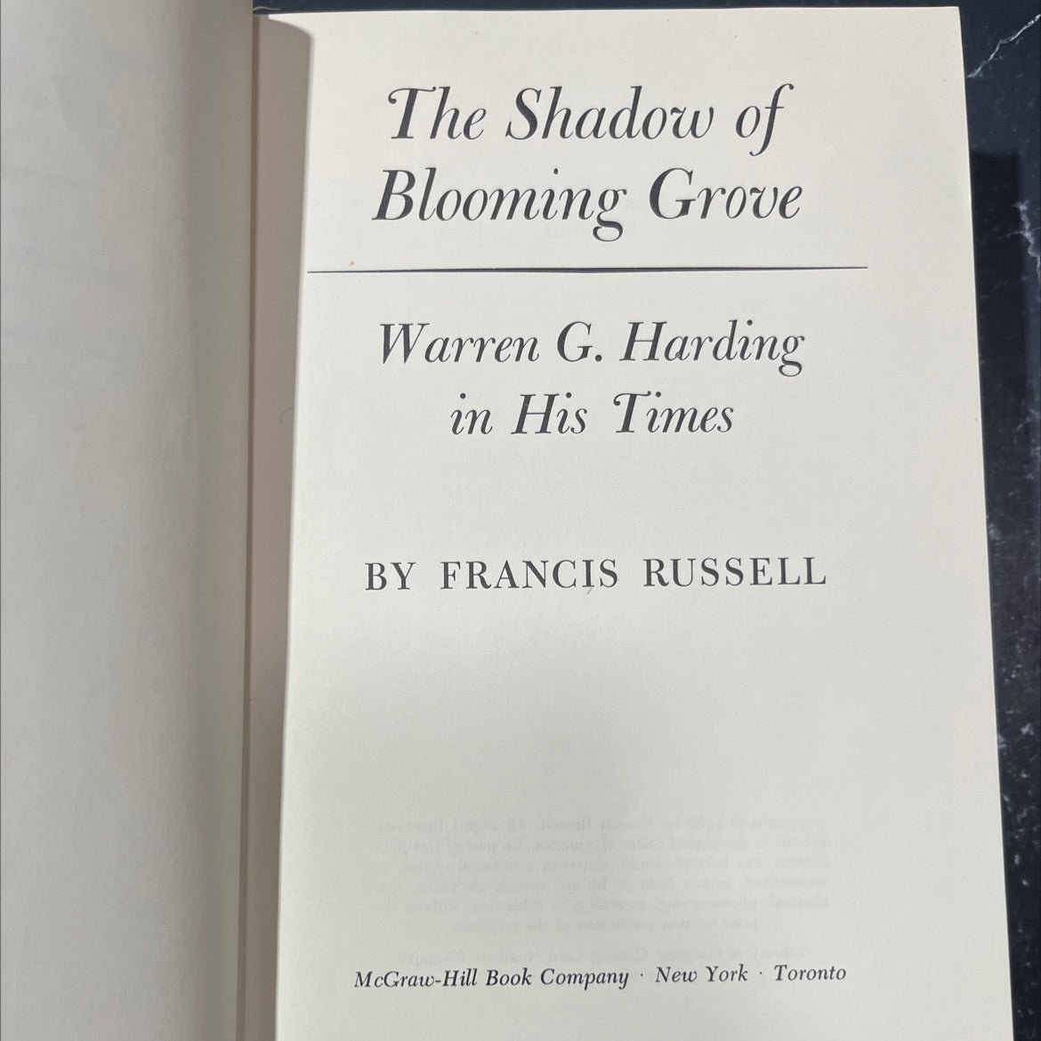 the shadow of blooming grove warren g. harding in his times book, by francis russell, 1968 Hardcover image 2