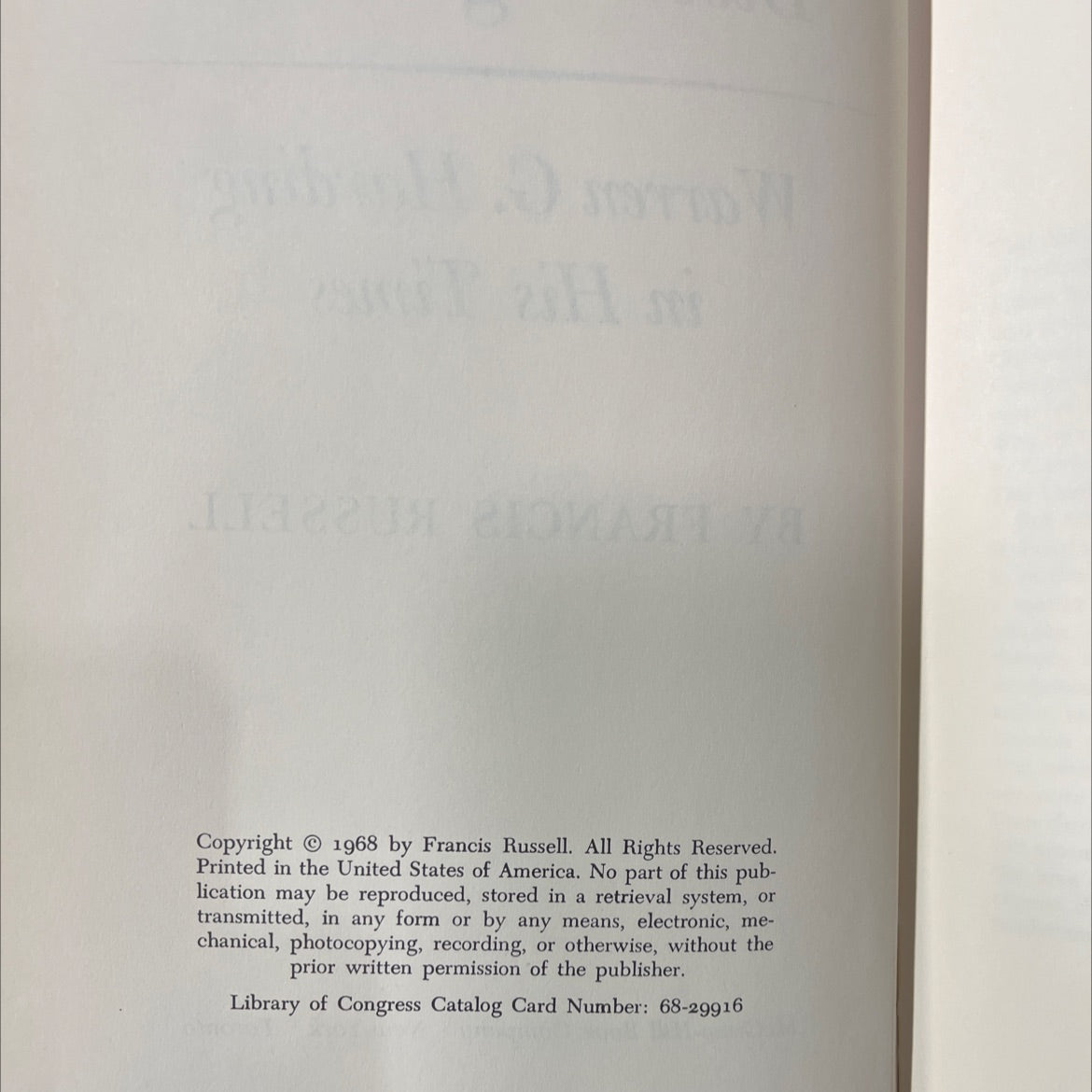 the shadow of blooming grove warren g. harding in his times book, by francis russell, 1968 Hardcover image 3