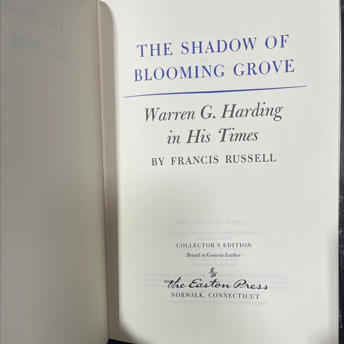 the shadow of blooming grove warren g. harding in his times book, by francis russell, 2003 Leather image 2
