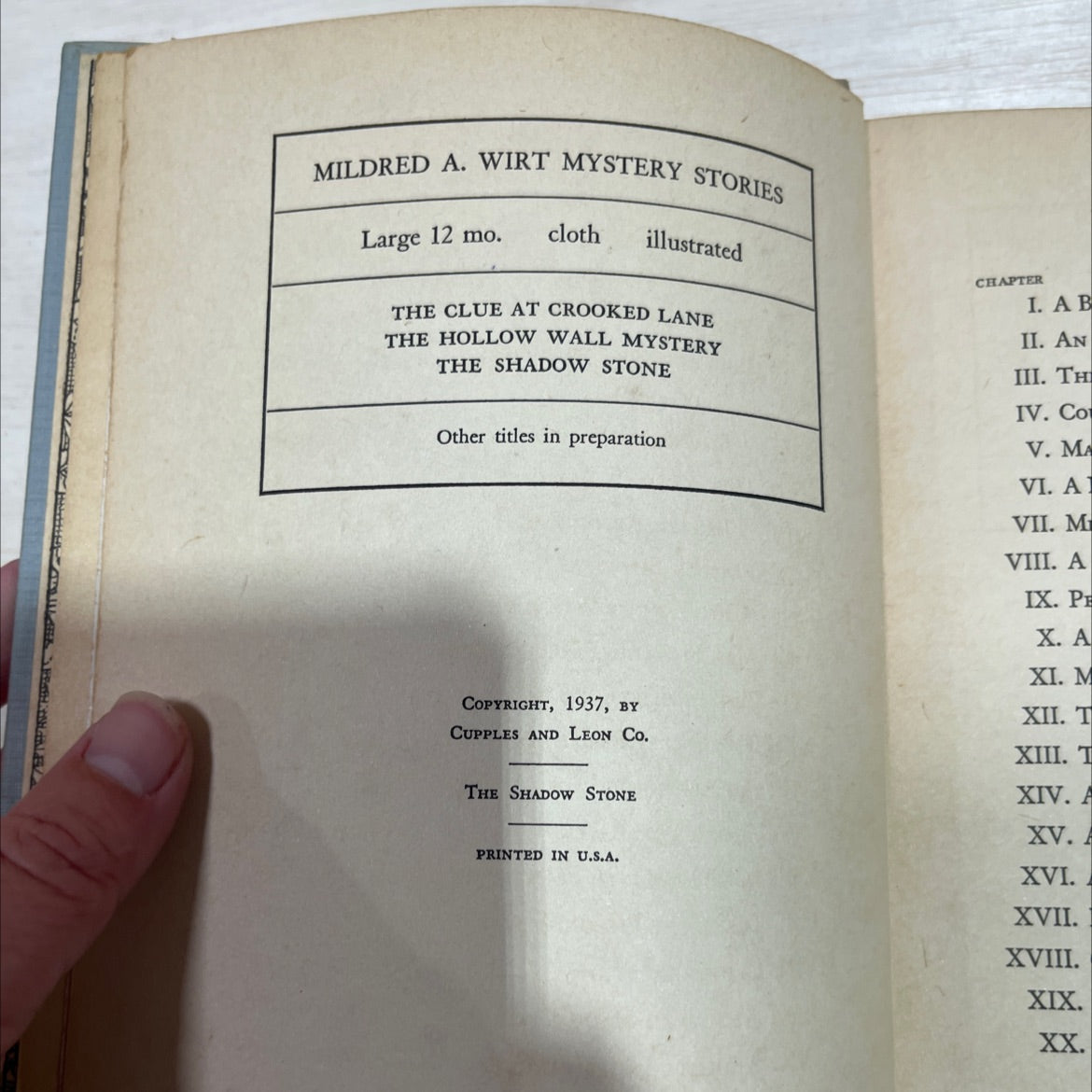 the shadow stone book, by mildred a. wirt, 1937 Hardcover image 3
