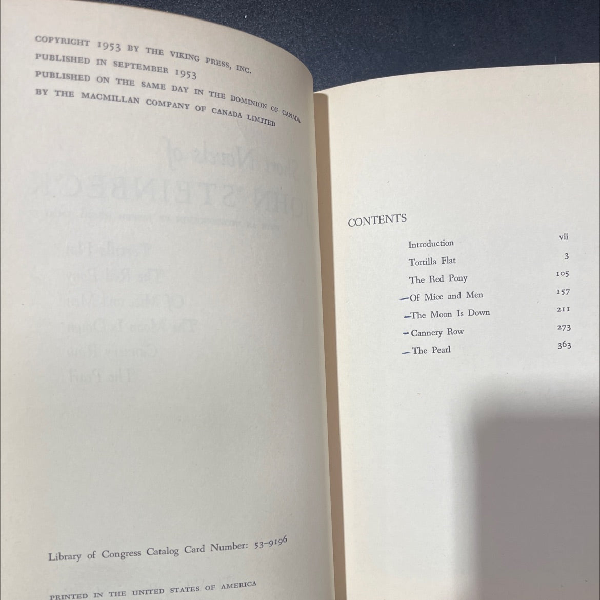 the short novels of john steinbeck book, by john steinbeck, 1953 Hardcover image 3