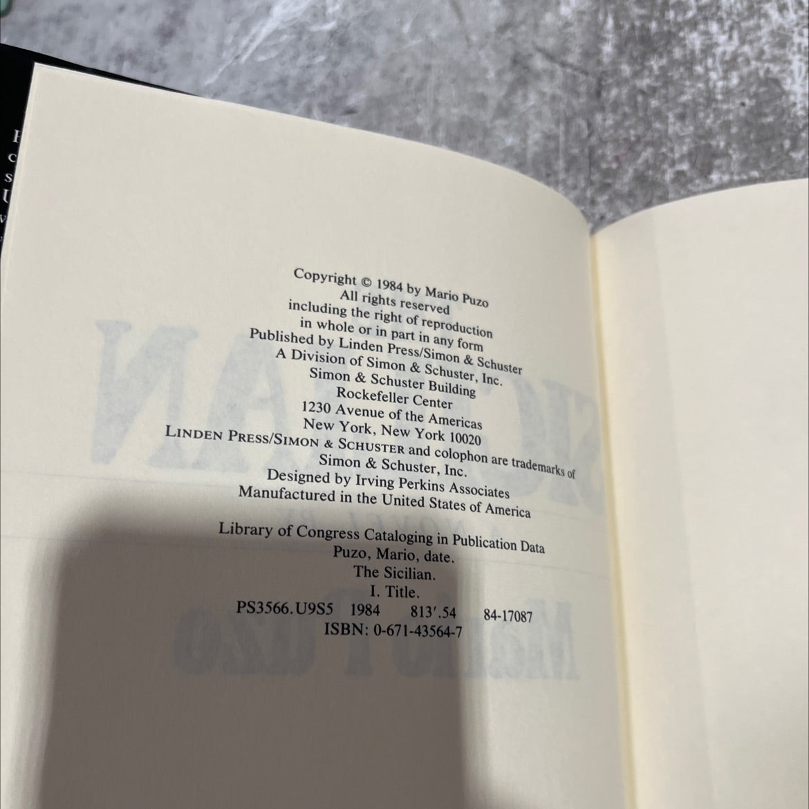 the sicilian book, by mario puzo, 1984 Hardcover image 3