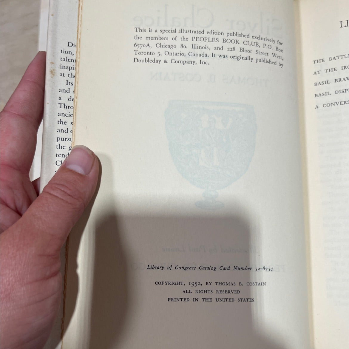 the silver chalice book, by thomas b. costain, 1952 Hardcover image 3