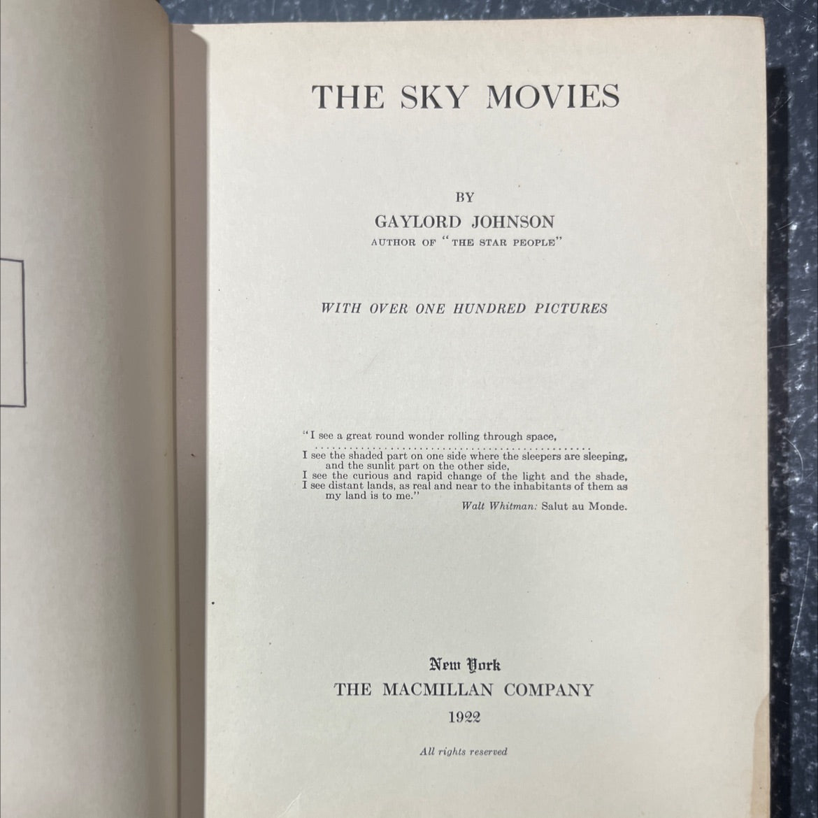 the sky movies book, by gaylord johnson, 1922 Hardcover, First Edition, Antique image 2
