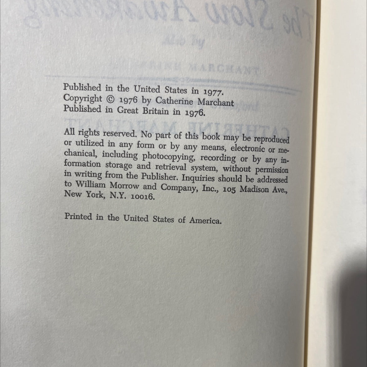 the slow awakening book, by catherine marchant, 1977 Hardcover image 3