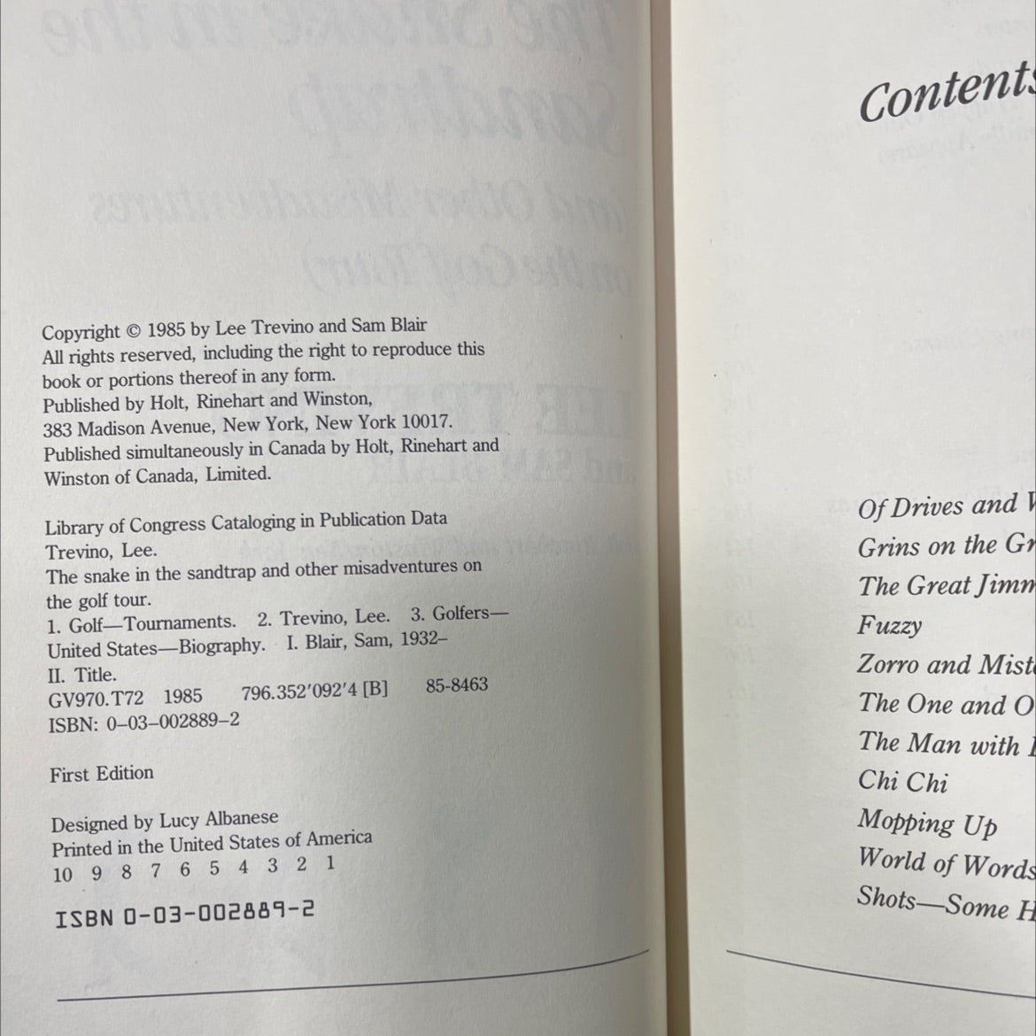 the snake in the sandtrap (and other misadventures on the golf tour) book, by lee trevino and sam blair, 1985 Hardcover image 3