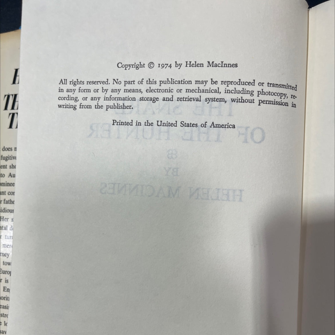 the snare of the hunter book, by helen macinnes, 1974 Hardcover image 3