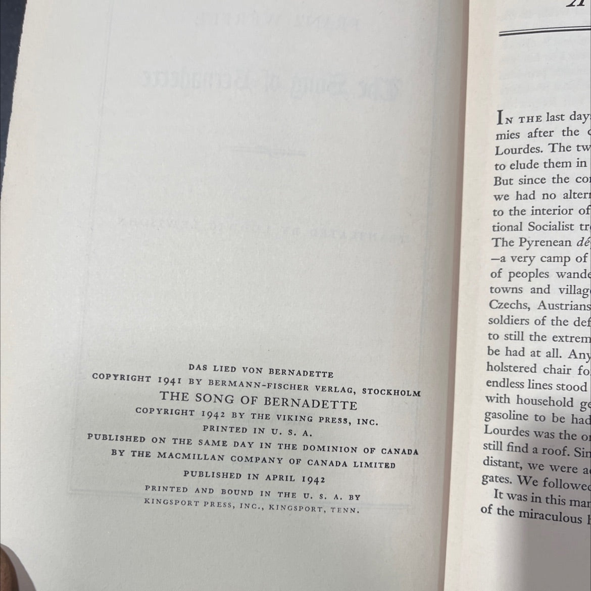 the song of bernadette book, by franz werfel, 1942 Hardcover image 3