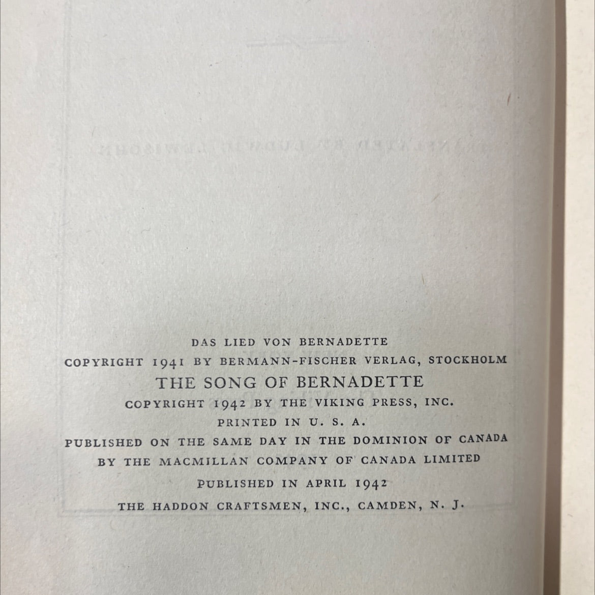 the song of bernadette book, by franz werfel, 1942 Hardcover image 3