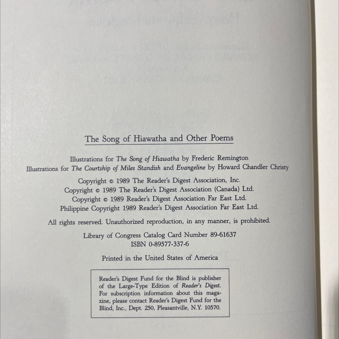 the song of hiawatha and other poems book, by henry wadsworth longfellow, 1989 Hardcover image 3