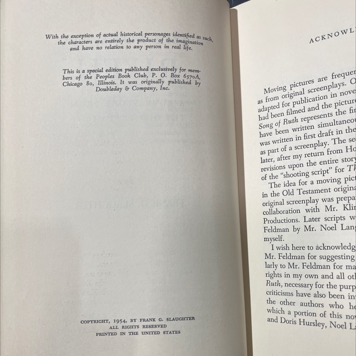 the song of ruth a love story from the old testament book, by frank g. slaughter, 1954 Hardcover image 3