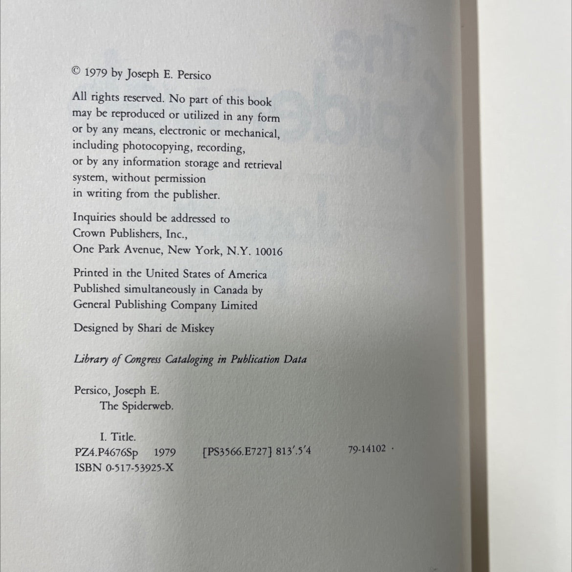 the spiderweb book, by Joseph E. Persico, 1979 Hardcover image 3